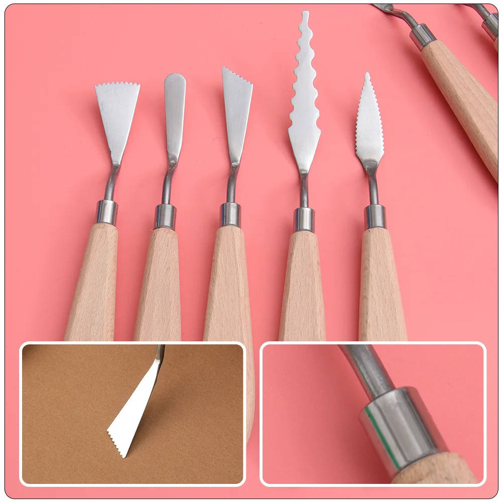 

6Pcs Oil Painting Spatulas Set Color Mixing Knives Durable Wood Handle Artistic Scrapers Tools Painting Spatulas