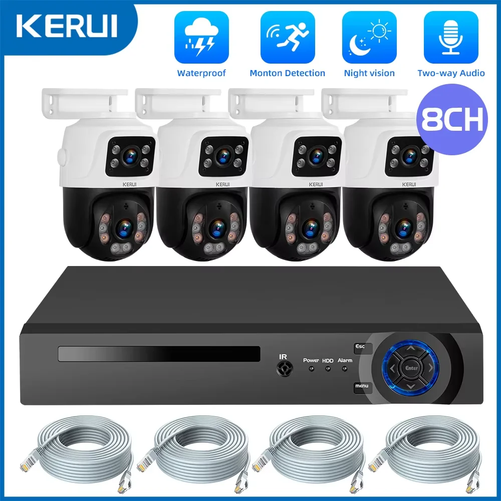 KERUI Home Security Camera System Kit 4K 8CH POE NVR Kit with 6MP Full HD Dual Lens PTZ Camera System Surveillance CCTV H.265