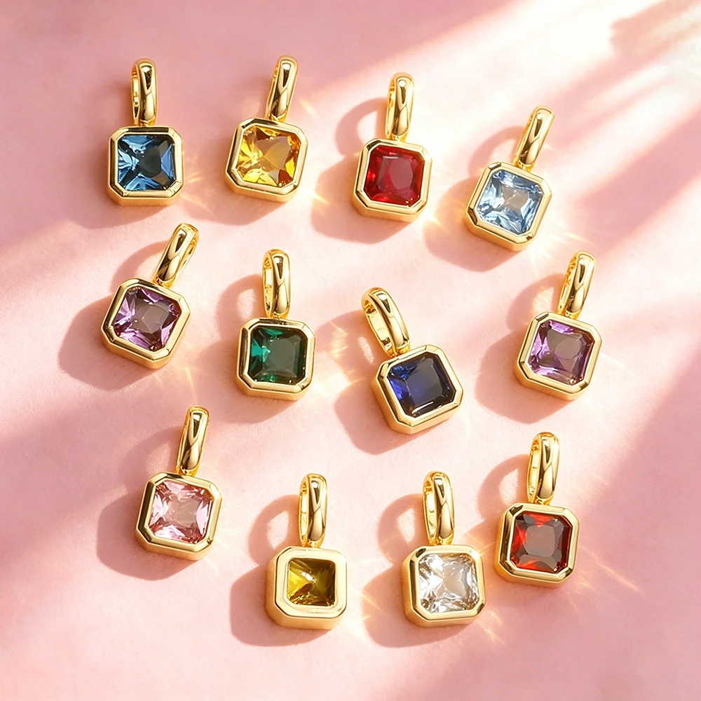 Dainty Square Cushion Zircon Birthstone Charms Gemstone Pendants for Personalized Birthday Month DIY Jewelry Making Supplies