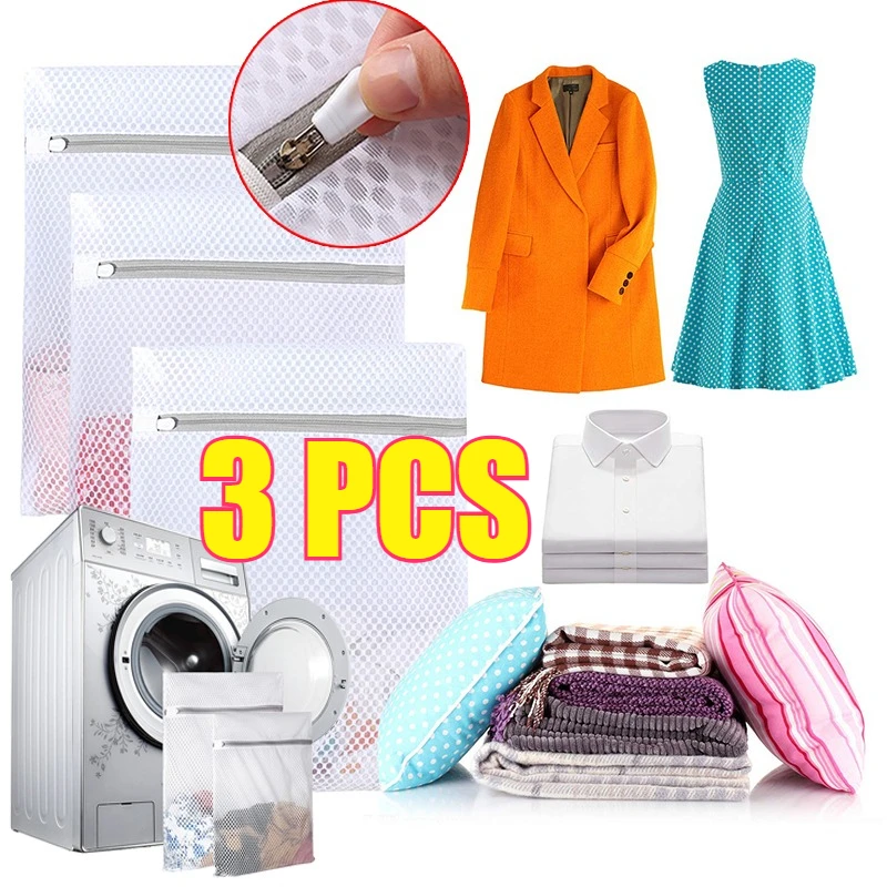 3pcs Zippered Mesh Laundry Bag Polyester Laundry Wash Bags Coarse Net Laundry Basket Laundry Bags for Washing Machines Bra Bag