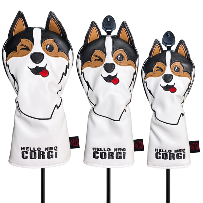 Golf Club Headcovers for Driver Fairway Wood Hybrid Covers Lovely Corgi DOG Cartoon Animal 460c