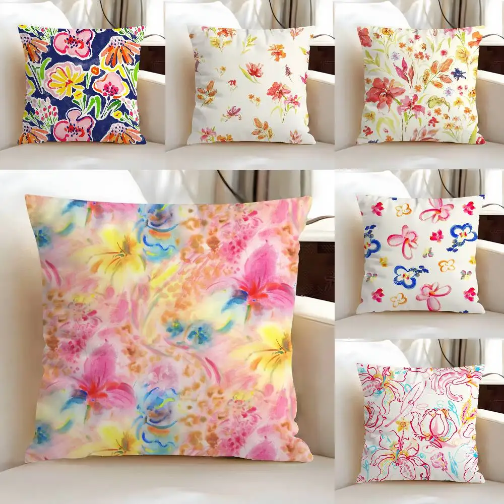 Vintage Flowers Print Throw Pillow Cover Neutral Decor Cushion Cover Soft Sofa Couch Bed Home Decor Pillow Case