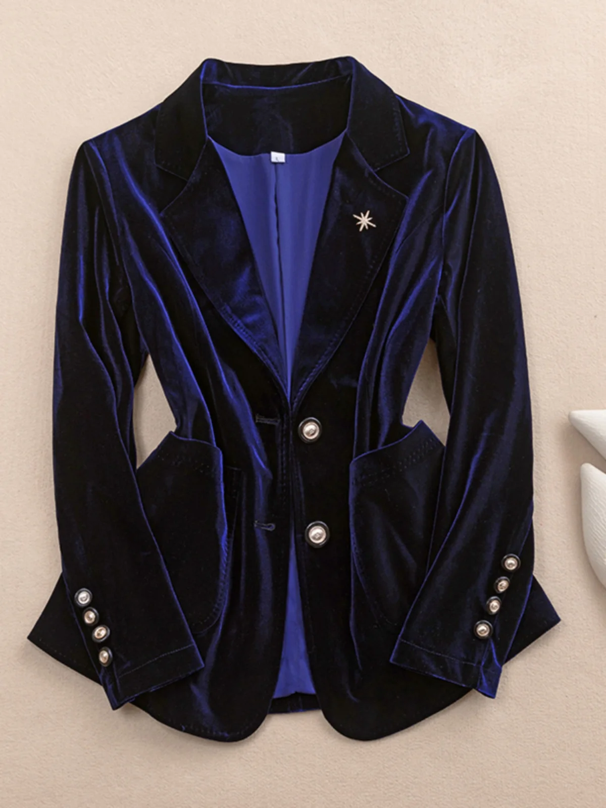 

Женский велюровый костюм-двойка: пиджак и брюки, профессиональная офисная одежда, весна-осень, новинка, большие размеры, полиэстер, длинный рукав