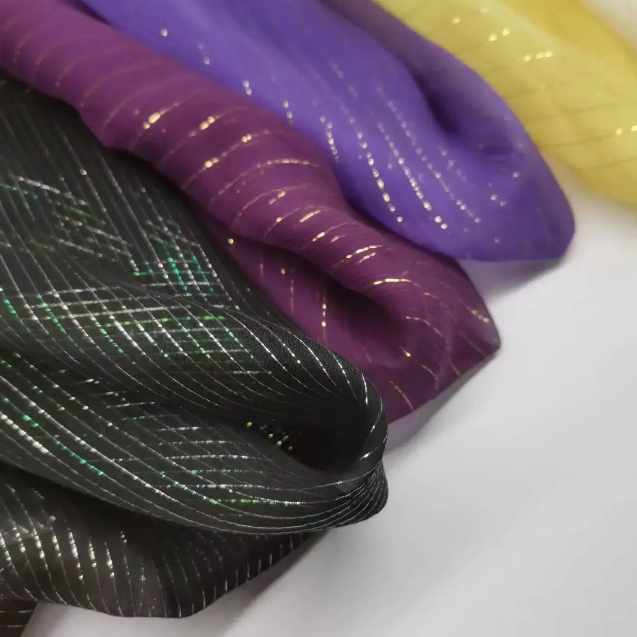 Vestido de seda brillante, tela fina de seda brillante de Jacquard metálico colorido para bufanda de vestido