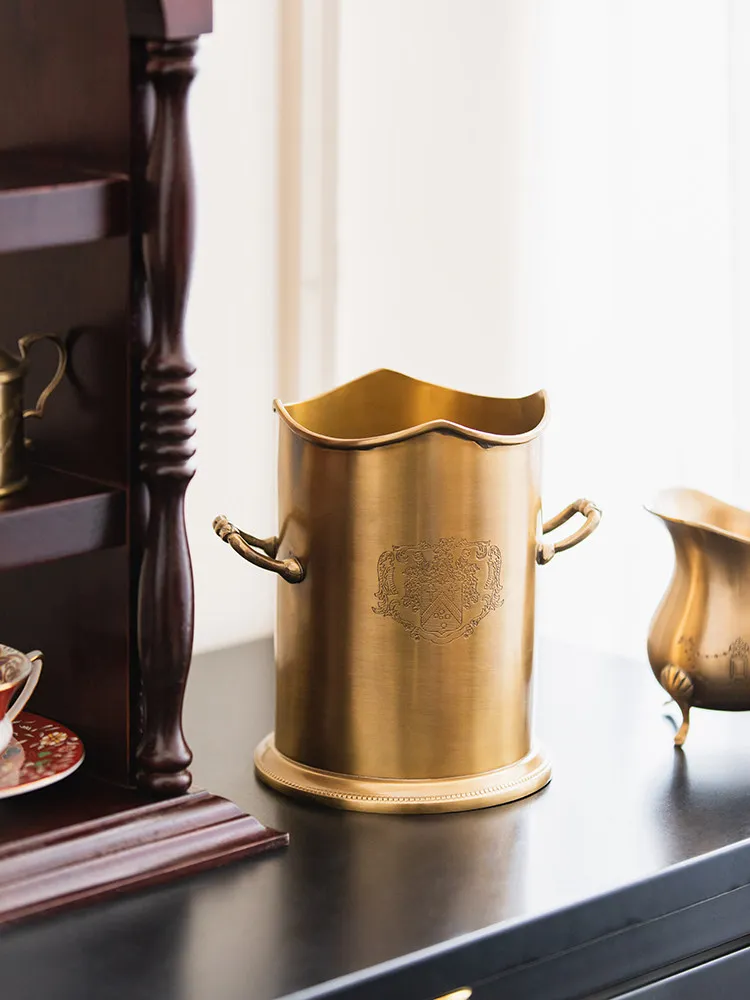 Brass Light Luxury Handmade Binaural Ice Bucket Dining Table Beer Wine Champagne Wine Bucket Hotel Restaurant Household