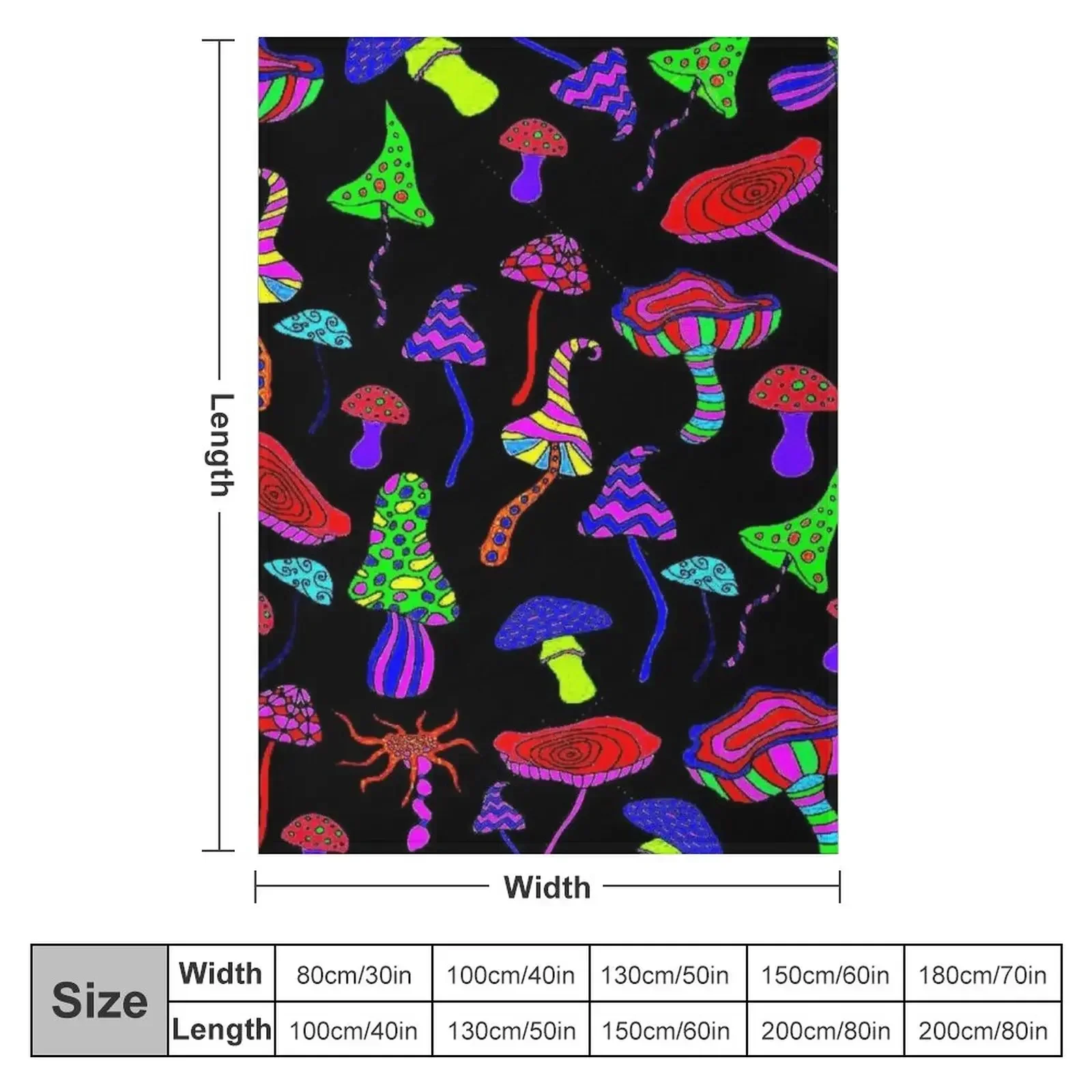 MAGIC MUSHROOMS : Abstract Psychedlic Whimsical Print Throw Blanket manga Camping Blankets