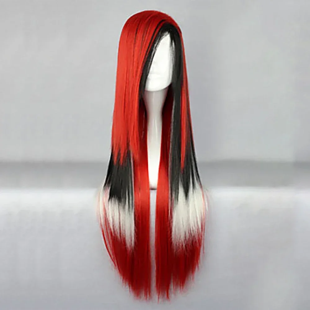 Synthetic Hair Red Black White Ombre Color Long Wig Straight Costume Lolita Wigs Red Wig Pelucas
