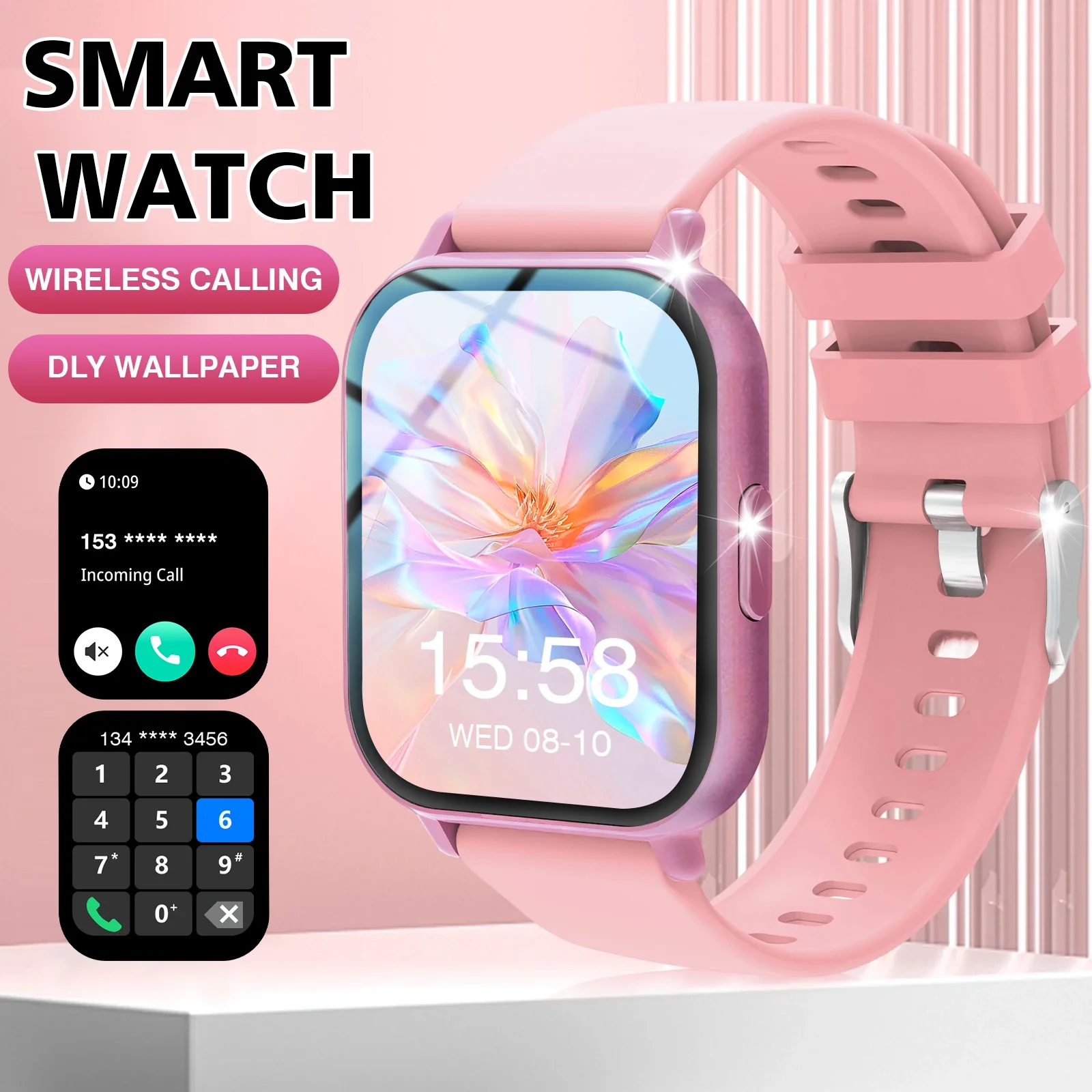Smartwatch Calling جديد شعبي شحن لاسلكي للرجال BT Call Women Sport Step وتتبع السعرات الحرارية ساعة ذكية لنظام IOS Android