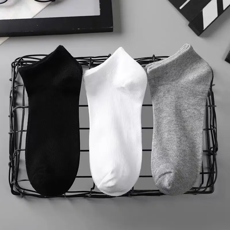 5/10 Pairs Low Cut Men Socks Solid Color Black White Breathable Cotton Socks Male Sport Businessmen Short Socks