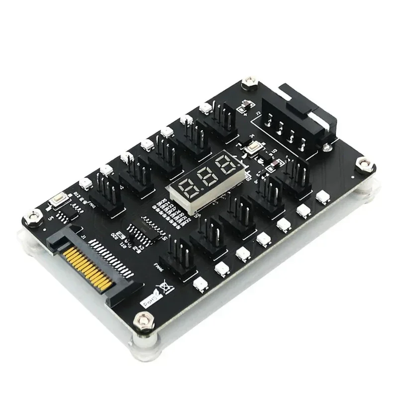 Fan hub controller with 3528 color flash LED and temperature sensor display