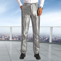 Sliver Suit Pants Men Stage Trouser Host Straight Fashion