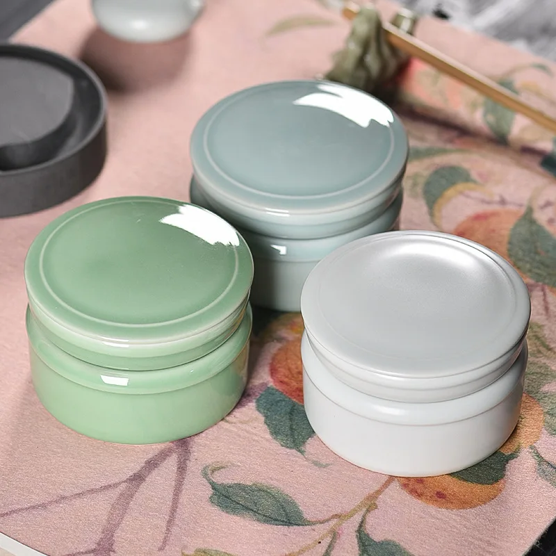 Pagoda Ceramic Ink Dish with Lid Double Ring Anti-dry Calligraphy Ink Palette Student Writing Painting Stationery