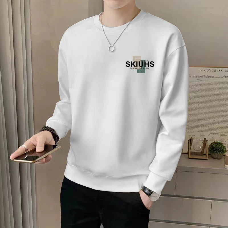 

Мужская повседневная свободная футболка с длинным рукавом, весна-осень, модная базовая модель, плотная, с круглым вырезом