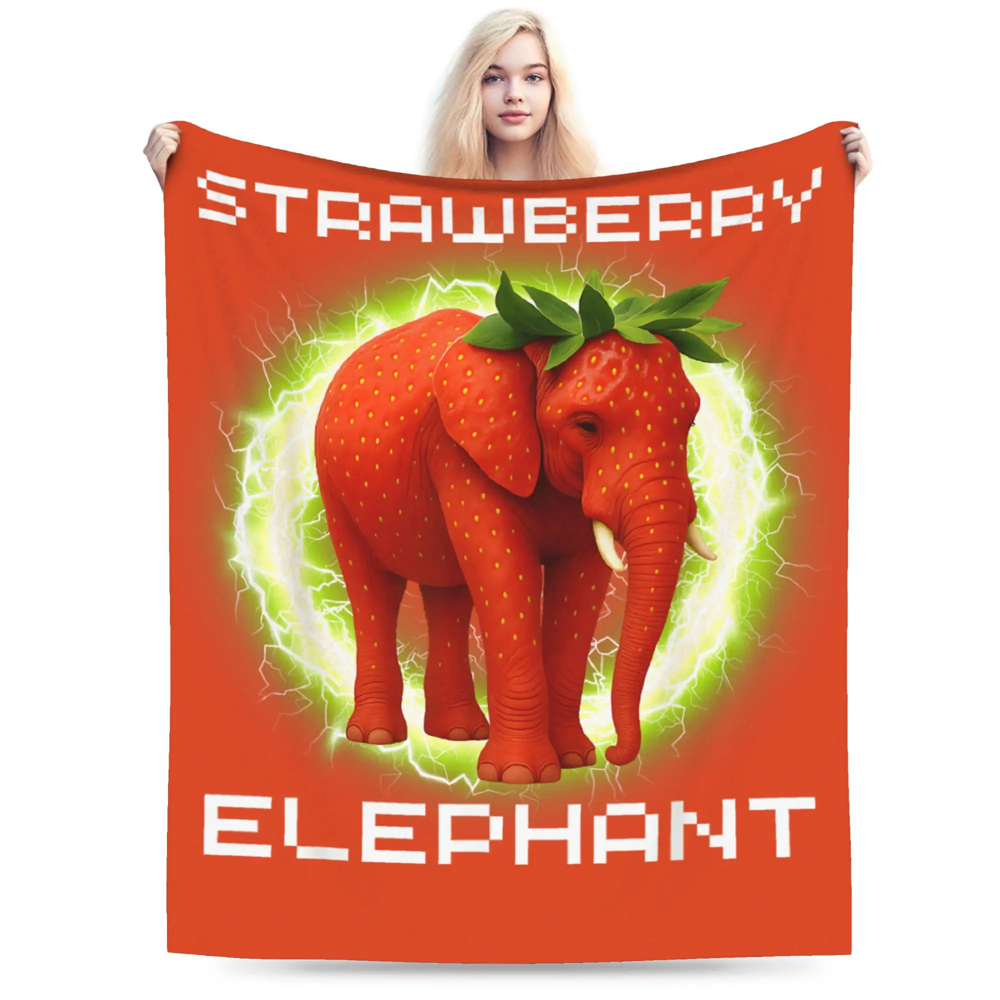 Strawberry Elephant Italian Brainrot Meme Blanket Super Warm  Throw Blanket Spring Decorative Couch Chair Comfortable Bedspread