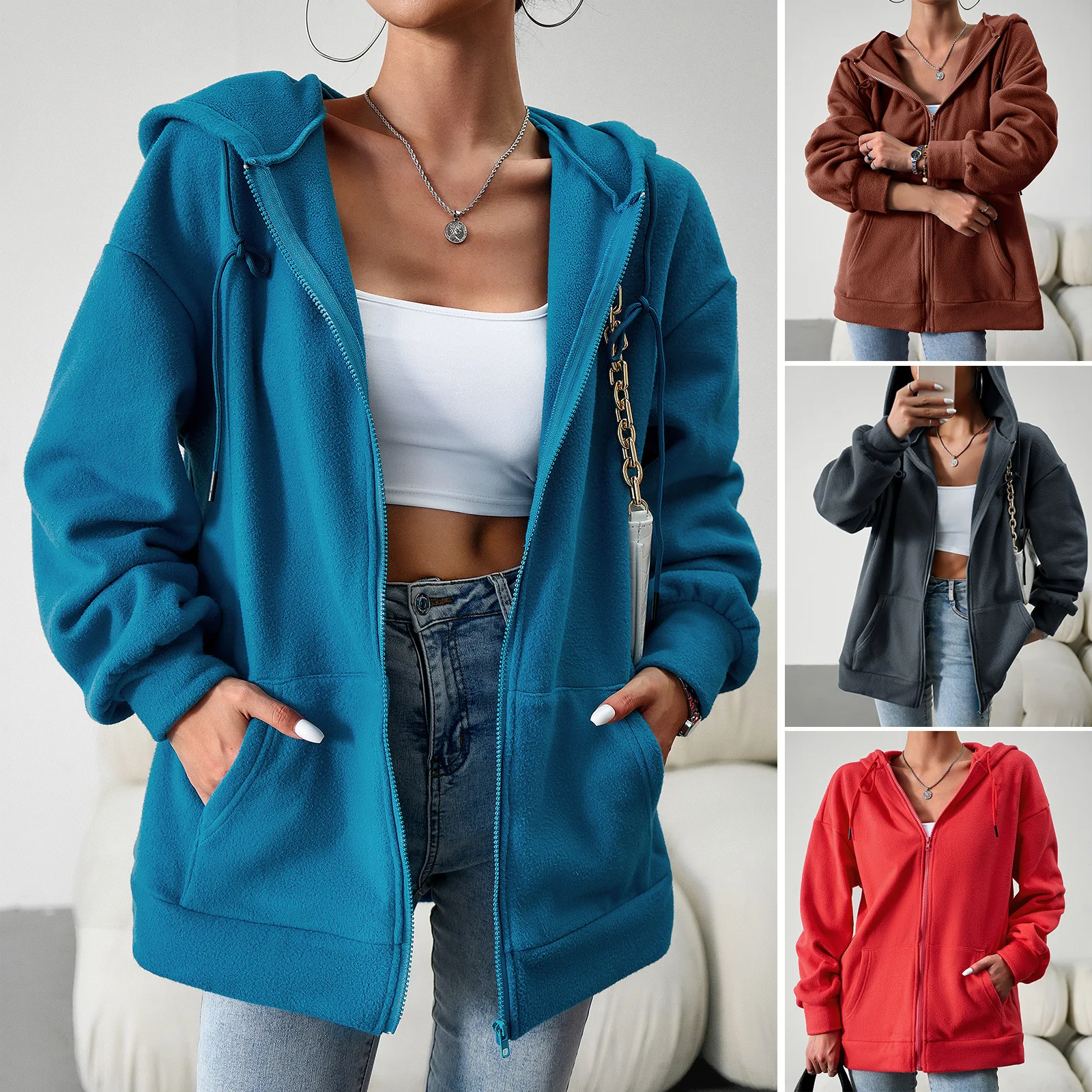 

, , Women's Clothing 2025 Autumn And Winter Station Loose Casual Sweater Cardigan Hooded Jacket