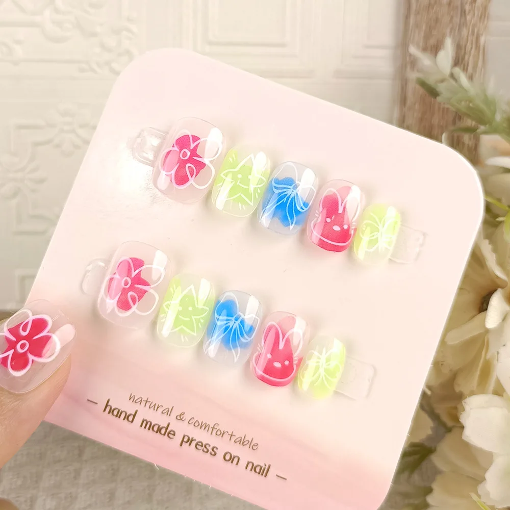 2026 New Simple Flower and Bow Nail Stickers, Cute Rabbit and Star Gel Nail Art