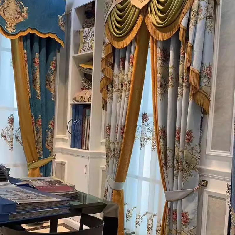 Aangepast formaat!! Europese verduisterende luxe dikke chenille schaduwgordijnen voor woonkamer eetkamer slaapkamer witte tule decor elegant
