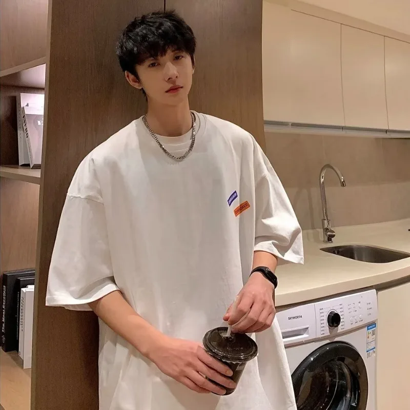 【M-8XL 】2026 Summer Men's Oversized T-Shirt Small Label Letter Print Casual Streetwear Short Sleeve Top