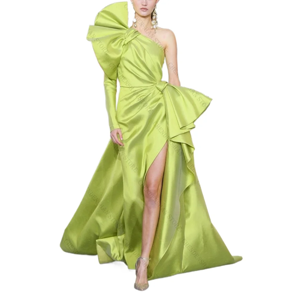 Single Shoulder Fluorescent Green Evening Dress Chic Prom Gown Robes De Soirée Customized Dresses