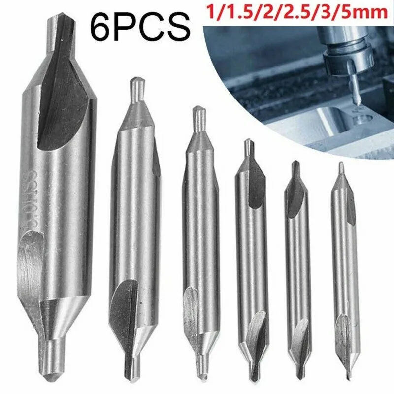 6PCS Center Drill Bit 5/3/2.5/2/1.5/1mm Bell Mouth Cutter Drilling Chamfer Cutter High-speed Steel Fixed Point Drill Bit