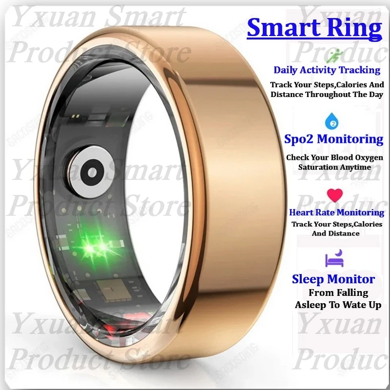 

2024 R02 Gold 5ATM Waterproof Smart Ring For Men Women Health Monitoring 100+ Sport Modes Fitness Tracking Waterproof Sport Ring