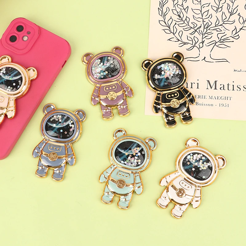 1Pc Cute 3D Cartoon Space Bear Glitter Liquid Quicksand Mobile Phone Grip Stand Holder Astronaut Brackets Phone Kickstand