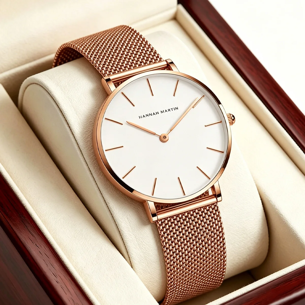 Women's Watch Hannah Martin Brand Stainless Steel Mesh Strap 36mm Silver Minimalist Dial Japanese Quartz Movement 6.9mm Slim Clock 3Bar Life Waterproof Local Fast Shipping Women Watch view 7