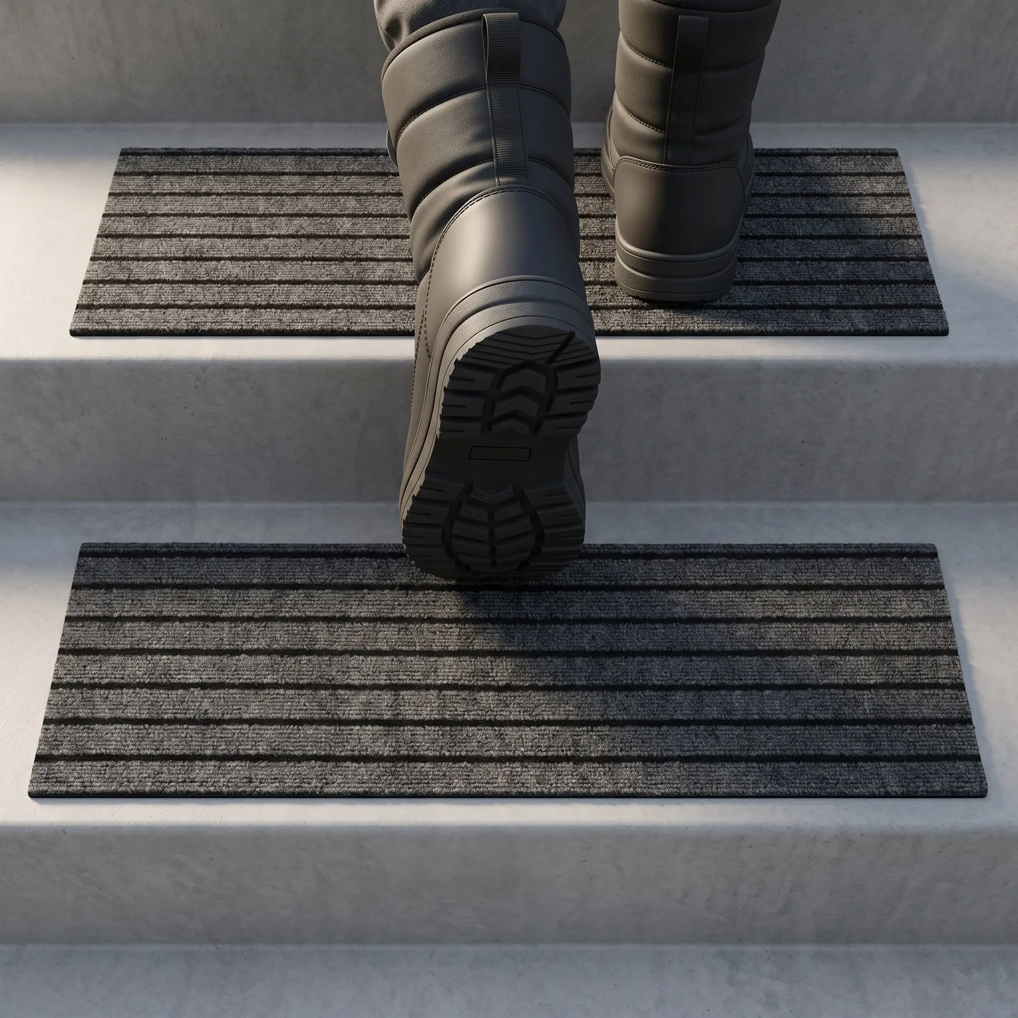 2 Pcs Anti Slip Stair Treads Non Slip Step Mats Peel Stick Ribbed Carpet Stair Runner For Winter Snowy Weather Porch Entryways