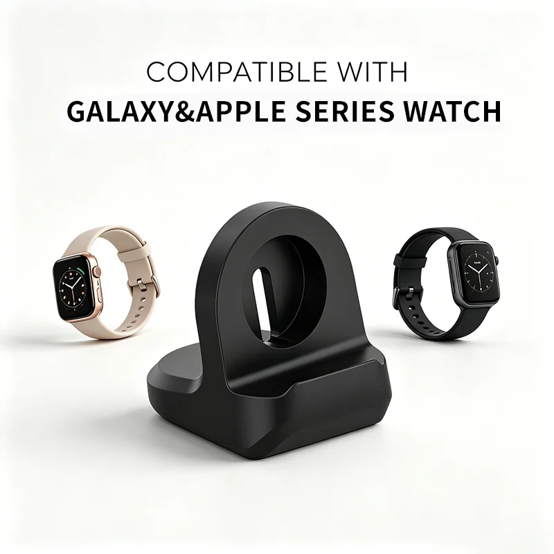 Durable Silicone Charger Stand for Galaxy Apple Watch Series 8/SE2/7/6/SE/4/3 - Nightstand Mode Compatible with Multiple Sizes