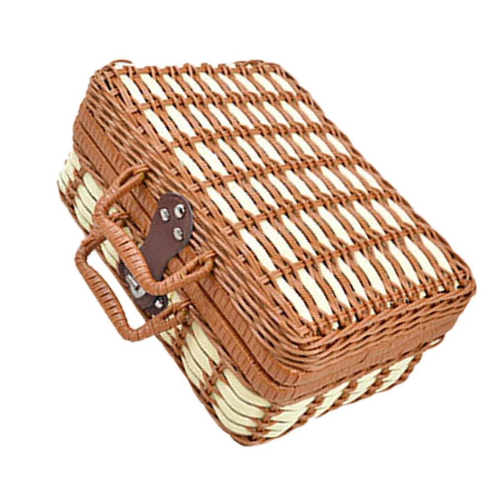 

Vintage Storage Box Handwoven Imitation Rattan Basket Light Blue for Decorative Use Rustic Storage Basket Organizer Container