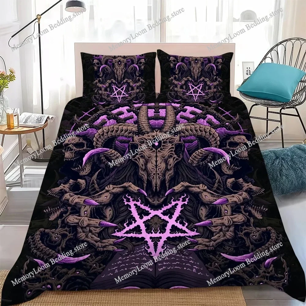 Skeleton Goat Satanic Pentagram 666 Duvet Cover Set Style Bedding Soft Laundry Cotton Bed Student Dormitory Gift Home Textile963