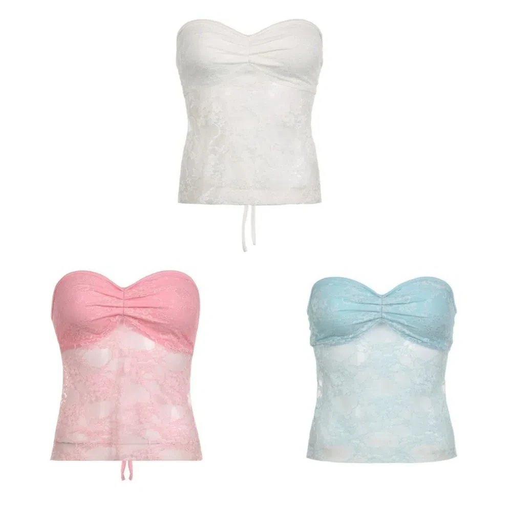 

Korean Slim Fit Lace Bra Camisole Streetwear Sweet Bralette Crop Tops Transparent Strapless Vest Tops Female