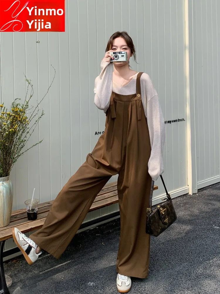 

Корейская футболка Sle V-Ne Long Sve, комбинезоны, женские весенние комбинезоны 2024, новые цельные широкие брюки с высокой талией Lazy Faion