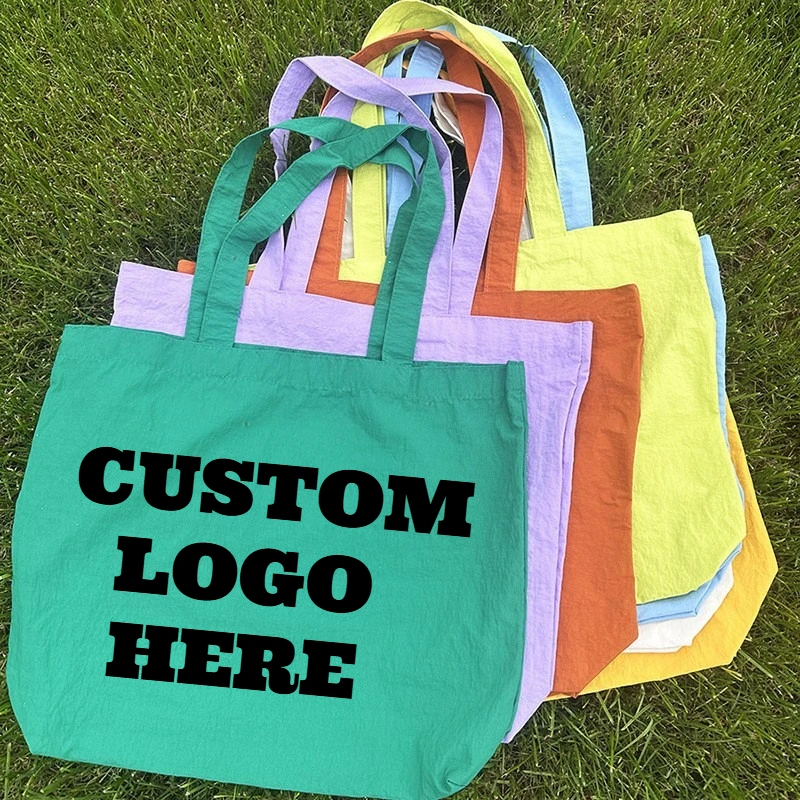 Custom Printed Logo Dopamine Nylon Tote Bag Portable Folding Canvas Bag Lightweight Shoulder Tote Bags Women's Shopping Bag