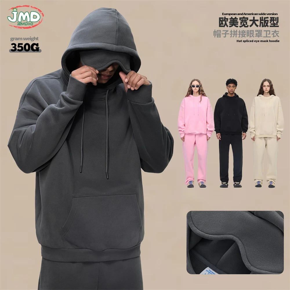JMD Fashion Winter 350gsm Solid Fleece Hoodies For Men Unisex Warm Eye Mask Design Hooded Sweatshirts Pullovers Coats QH0003