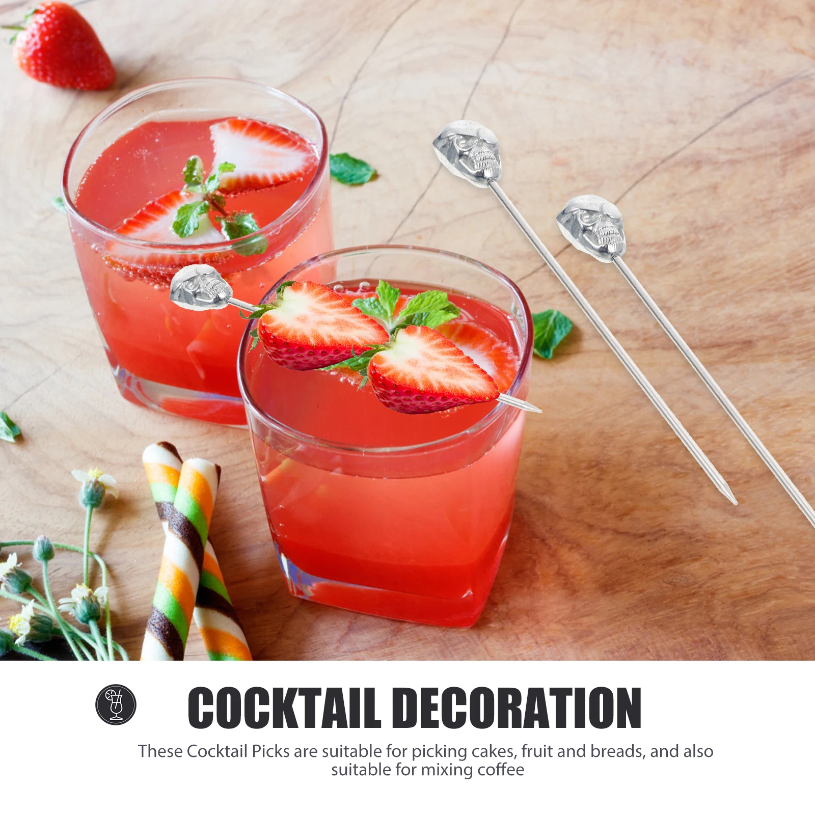 

2 Pcs Fruit Stainless Steel Dessert Needle Food Picks Stick Cocktail Skewers Fruits Decorative