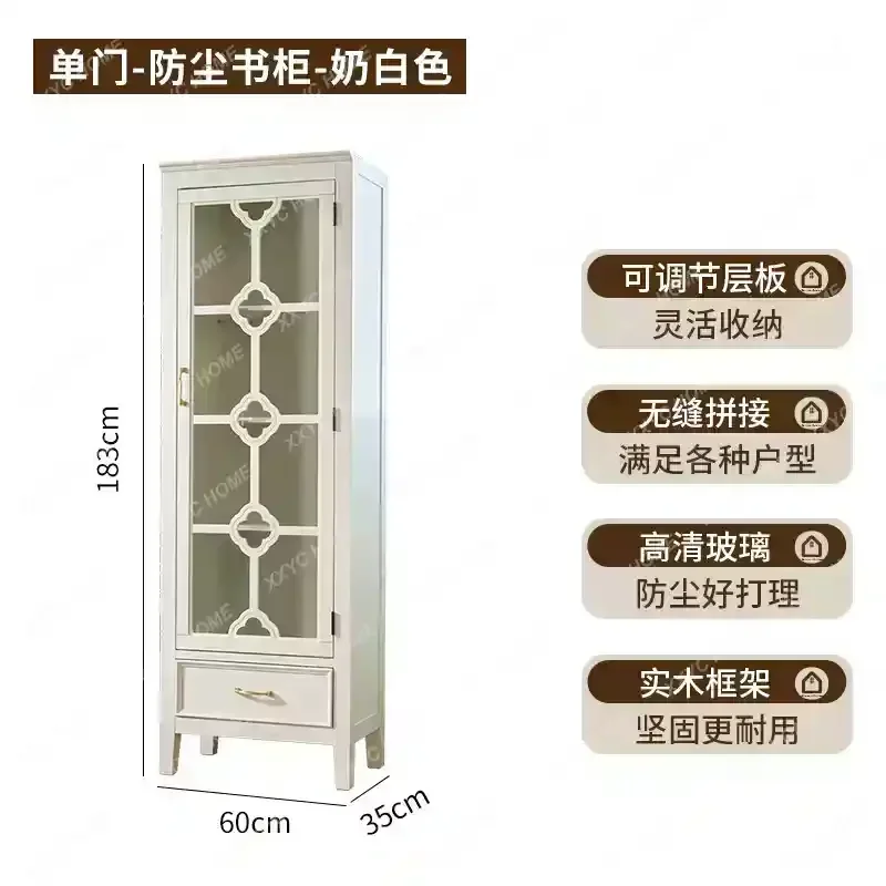 A  French retro bookcase glass double door display antique collection background wall