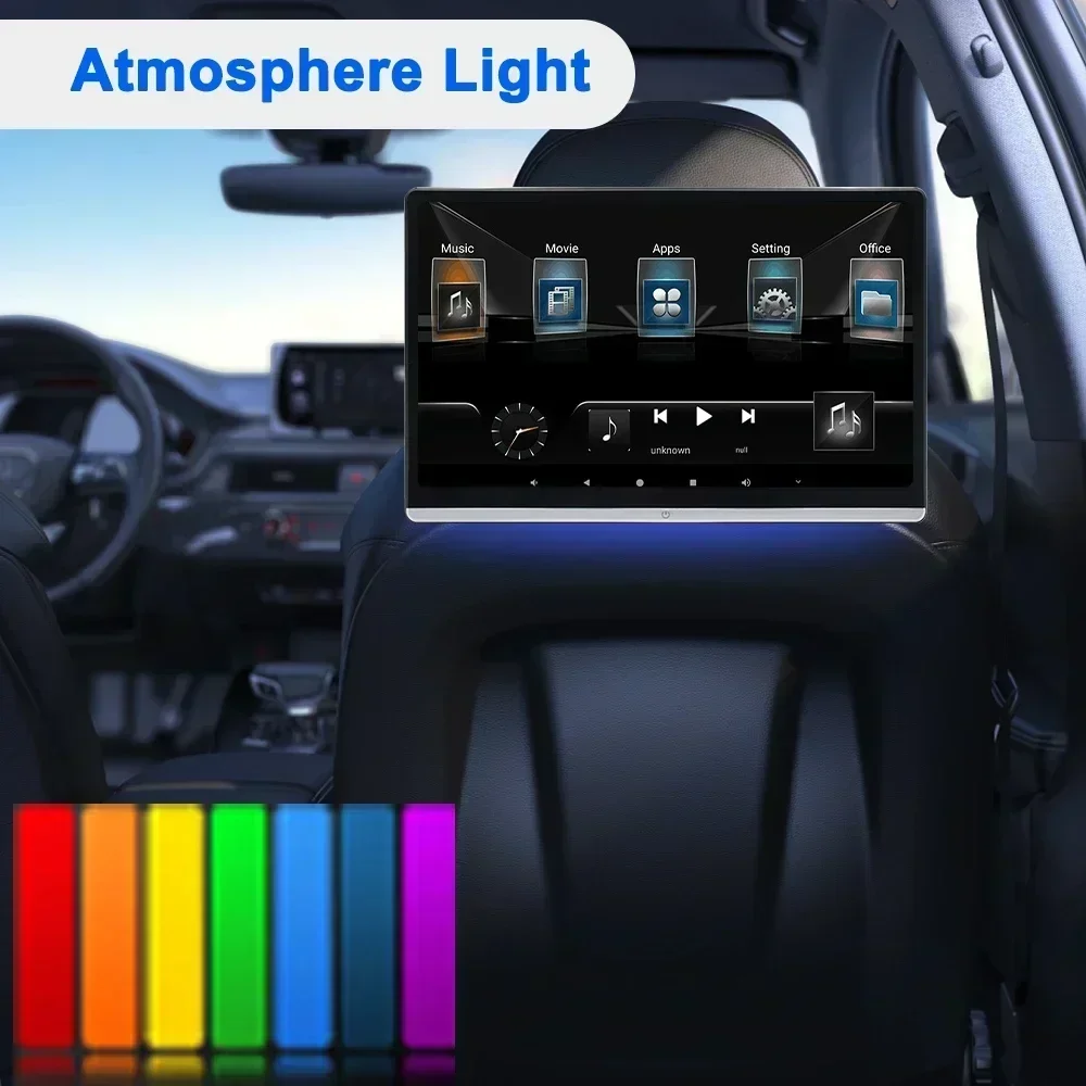 2025  14 Inch IPS Touch Screen Car Headrest Monitor Universal Rear Seat Entertainment With Android Auto 32G ROM 1 Year Warranty