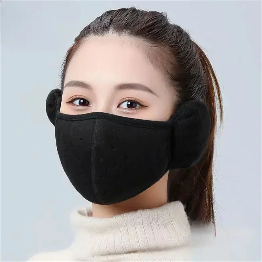 1pc Winter Warm Fleece Masker Oorbeschermers Effen Kleur Unisex Koudbestendig Masker Buiten Fietsen Wandelen Skiën Masker Dames Heren Oorwarmer