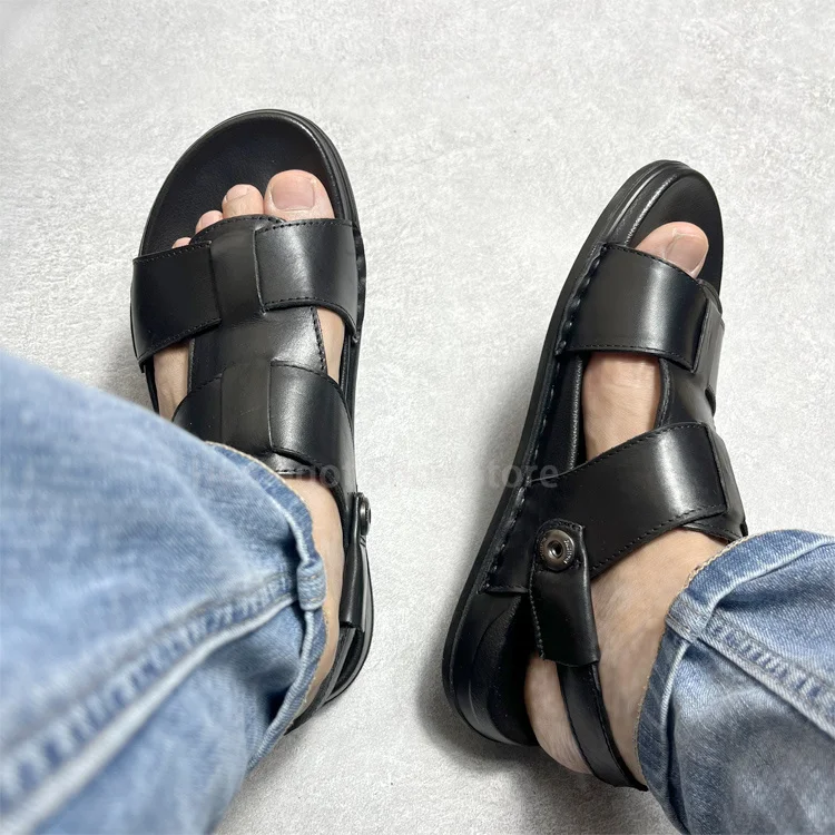 

Men's Sandals Summer Leather Outwear Driving High-End Leisure Beach Shoes Soft Soled Slippers Casual Sandals Sandalias