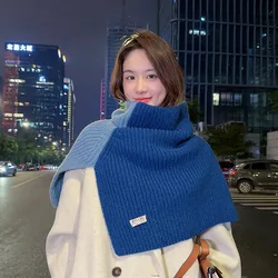 Capa de Poncho para mujer, chal de cuello alto dividido envuelto, chal de punto versátil coreano, azul, otoño e invierno, nuevo