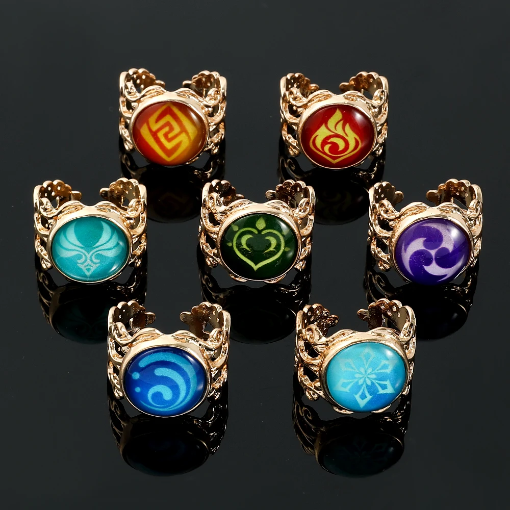 Anime Luminous Genshin Impact Vision Ring God's Eye Open Ring for Men Women Adjustable Finger Jewelry Birthday Gift