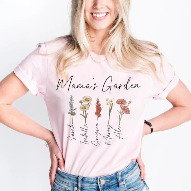 

Mama's Garden Mother Day Gift Birth Month Custom Grandma Mom's Flowers beautiful Garden Shirt Crewneck Regular short sleeve