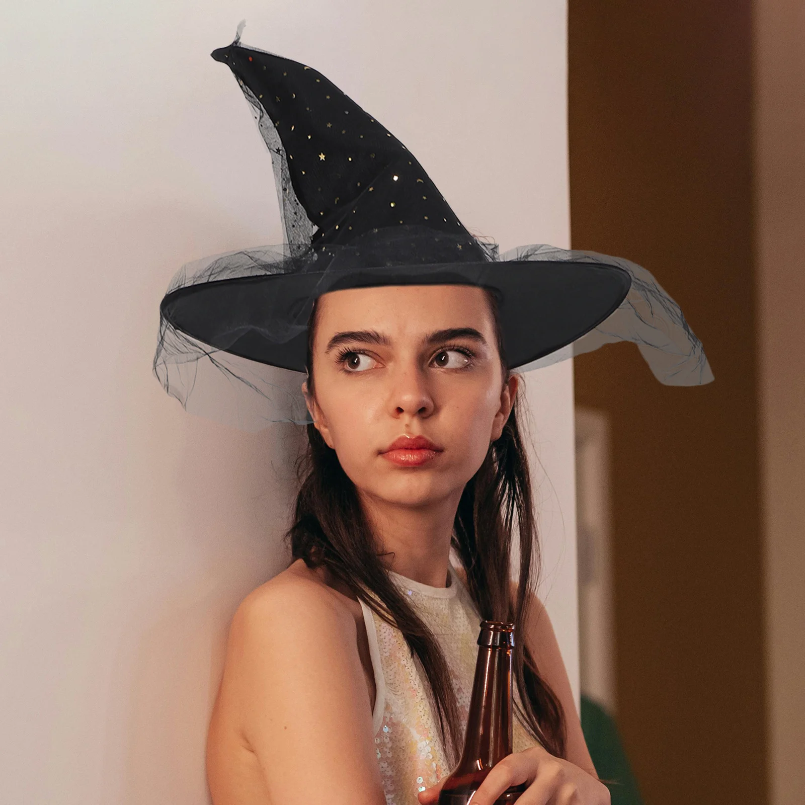 หมวกวิเศษตาข่ายขนาดใหญ่สำหรับผู้ใหญ่ ปีกกว้าง ปลายแหลม สำหรับคอสเพลย์ งานปาร์ตี้ฮาโลวีน ของตกแต่ง ถ่ายรูป อุปกรณ์ประกอบชุดแฟนซี