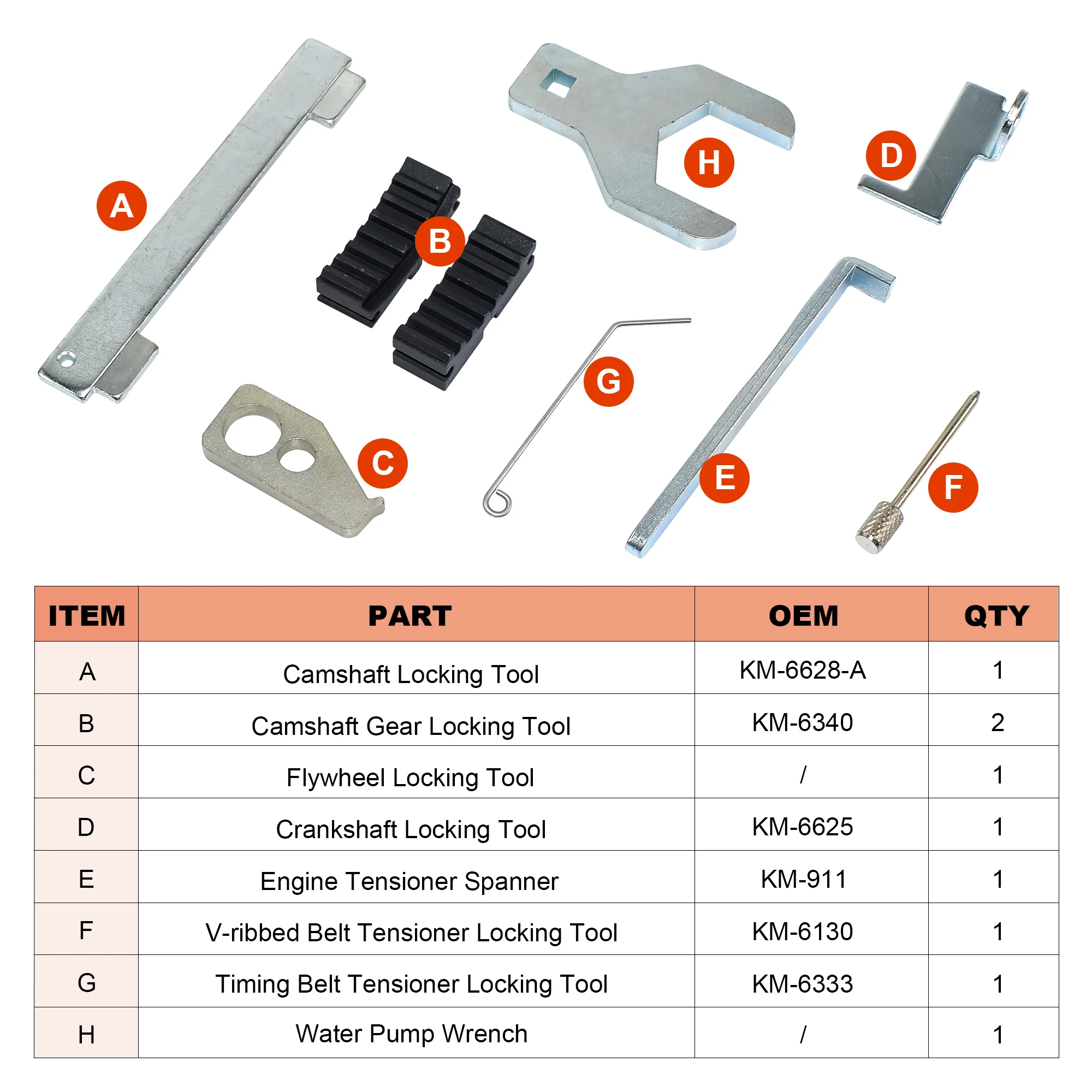 9PCS Engine Camshaft Locking Timing Tool Kit with Water Pump Wrench, for Chevrolet Cruze Aveo Alfa Romeo 16V 1.6 1.8