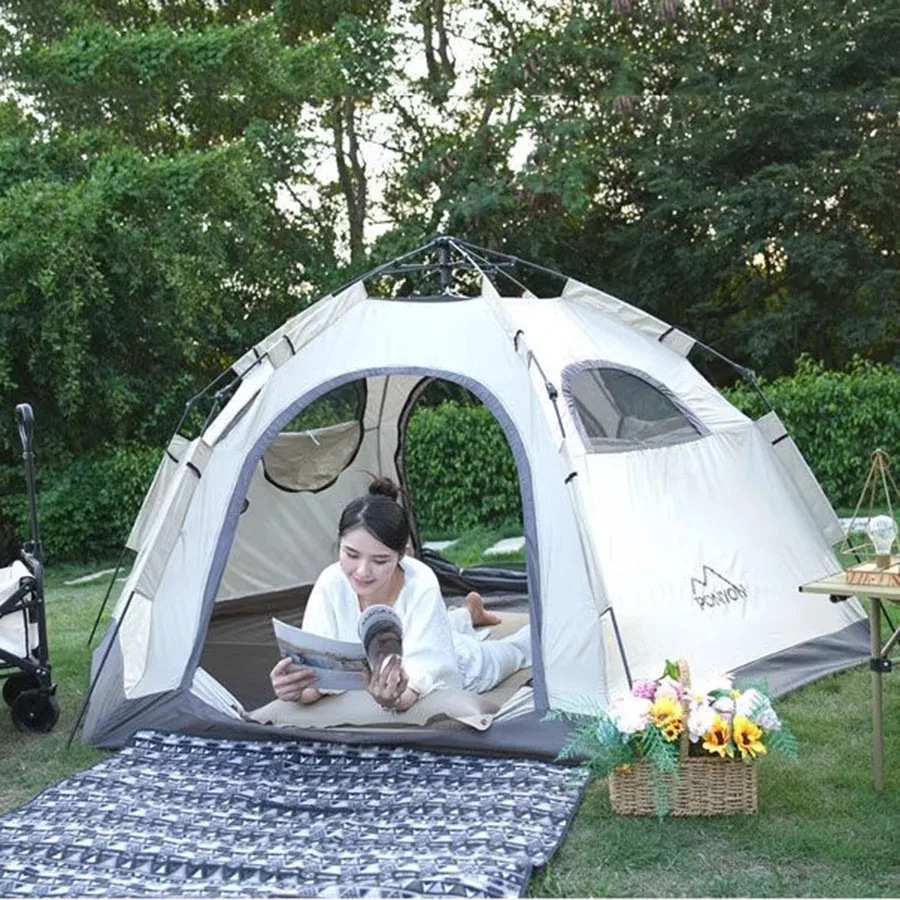 Tenda berkemah tahan air dengan ritsleting Yurt, tenda pantai mendaki cepat ultra-ringan, Organizer pesta taman luar ruangan, tas pantai Luifel