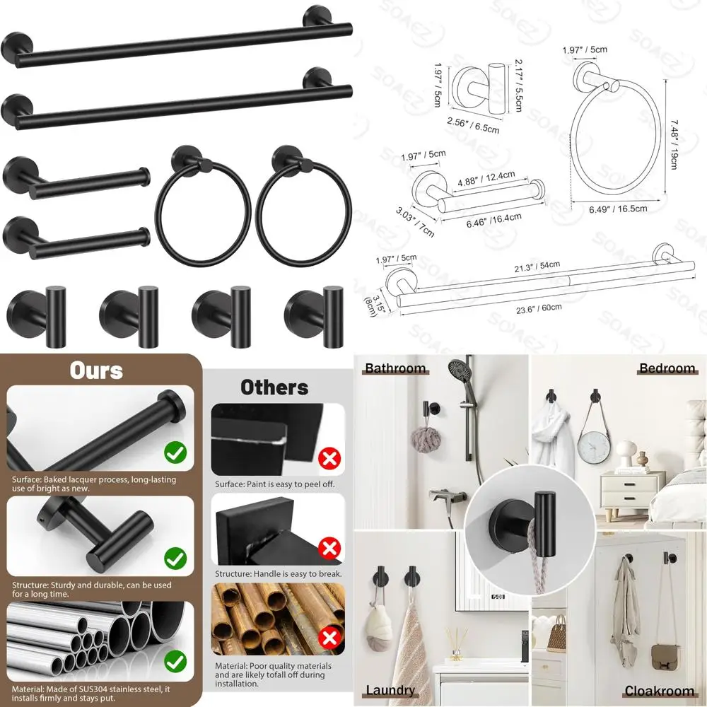 

Stainless Steel Towel Bar Set - 10 Piece Bathroom Hardware Accessories with Towel Rack for Toilet Area