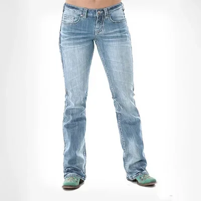 

Four Seasons Women's American Embroideried Washed Slim Jeans Pants Casual Trendy Blue New Fashion Denim Trousers Streetwear