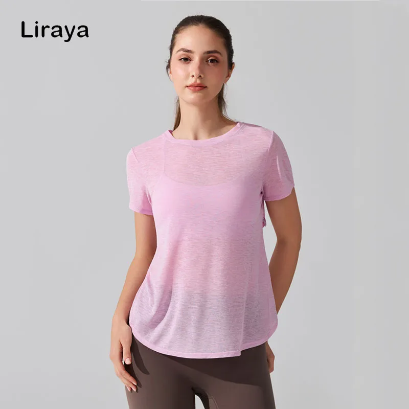 Summer Yoga Shirts Women Thin Breathable Short Sleeves Sports T-Shirt Mesh Hollow Out Running Shirts Gym Fitness Tee Tops Blouse