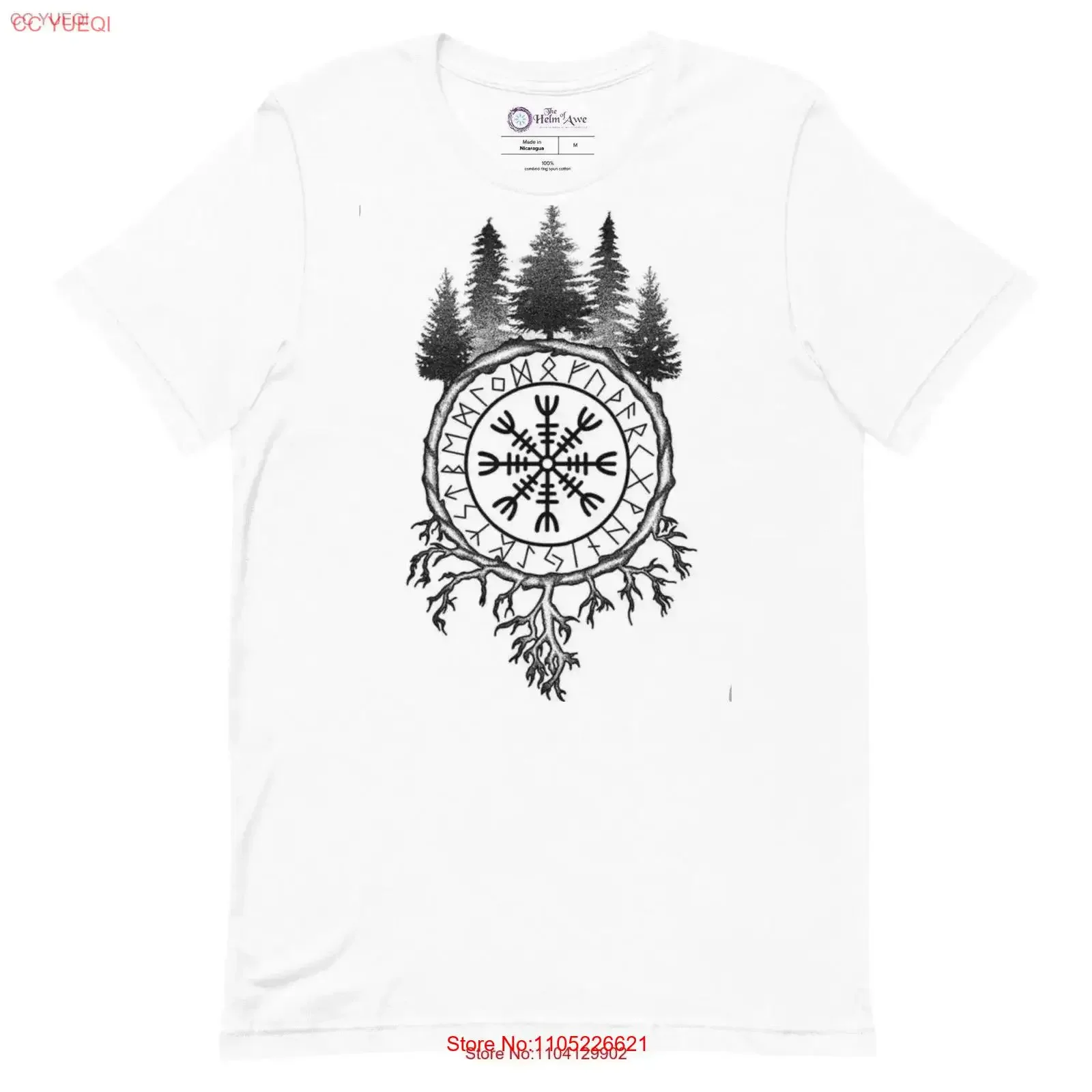 T-shirt The Helm of Awe Forest Runes, vintage, délavé, élégant, vêtements de créateur, homme, unisexe, légèrement décontracté, streetwear